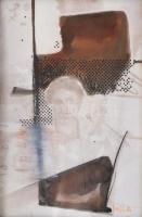 Misch Ádám (1935-1995): Emlékezni kell, 1982. Vegyes technika, papír, jelezve jobbra lent. Hátoldalán Misch Ádám autográf feliratával és bélyegzésével. Üvegezett fakeretben. 22,5×15,5 cm.