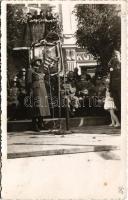 1940 Kézdivásárhely, Targu Secuiesc; bevonulás, katona, rádió / entry of the Hungarian troops, soldier, radio. photo + "1940 Kézdivásárhely visszatért" So. Stpl. (fl)