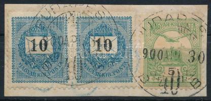 1900 10kr pár + 5f vegyes bérmentesítés kivágáson