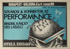 Bernáthy Sándor (1949-2012): Szkárosi &amp; Konnektor Rt., Binder Károly, Dés László stb., Egyetemi Színpad, 1987. Underground-alternatív plakát, papír, jelzett a plakáton, 29,5x42 cm.