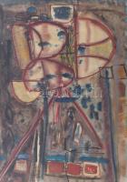 Misch Ádám (1935-1995): Jelek (cím nélkül), 1965. Akvarell, papír, jelezve jobbra lent, üvegezett fakeretben, 49×34 cm.