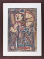 Misch Ádám (1935-1995): Jelek (cím nélkül), 1965. Akvarell, papír, jelezve jobbra lent, üvegezett fa...