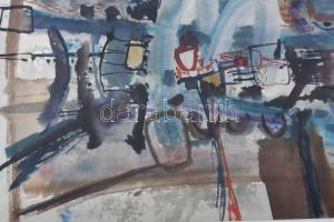 Misch Ádám (1935-1995): Úton (cím nélkül), 1965. Akvarell, papír, jelezve jobbra lent, üvegezett fak...