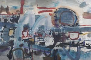 Misch Ádám (1935-1995): Úton (cím nélkül), 1965. Akvarell, papír, jelezve jobbra lent, üvegezett fak...