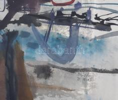 Misch Ádám (1935-1995): Úton (cím nélkül), 1965. Akvarell, papír, jelezve jobbra lent, üvegezett fak...