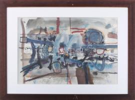 Misch Ádám (1935-1995): Úton (cím nélkül), 1965. Akvarell, papír, jelezve jobbra lent, üvegezett fak...