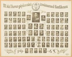 1943 Az M. kir. 1. honvéd gépkocsizó lövészezred tisztikarának tabló képe, kartonon. 33x26 cm