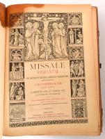 Missale Romanum. Ex decreto sacrosancti concilii Tridentini restitutum S. Pii V. Pontificis maximi jussu editum Clementis VIII., Urbani VIII. Ratisbonae, Neo Eboraci et Cincinnati, 1876 , Friderici Pustet. Szövegközti és egészoldalas illusztrációkkal, kottákkal. Latin nyelven. Vaknyomott egészbőr-kötésben, sérült borítóval és fűzéssel, néhány foltos lappal.