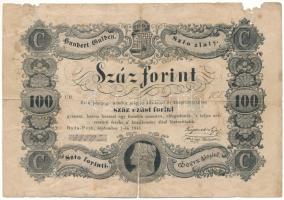 1848. 100Ft "Kossuth bankó", "QH. 58592" T:VG,G anyaghiány, szakadás Adamo G114