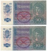 1915. 10K (2x) sorszámkövetők "1232 801564 - 1232 801565" piros hamis (?) felülbélyegzéssel T:AU,XF hullámos papír Adamo K11Be