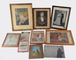 Kb 100 db festmény, grafika, rajz, néhány keretezett fotó, közte D. Némethy Miklós részben jelzett o...