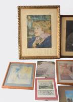 Kb 100 db festmény, grafika, rajz, néhány keretezett fotó, közte D. Némethy Miklós részben jelzett o...