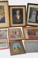 Kb 100 db festmény, grafika, rajz, néhány keretezett fotó, közte D. Némethy Miklós részben jelzett o...