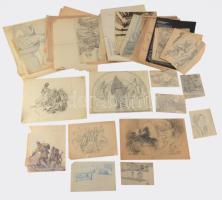 Kb 100 db festmény, grafika, rajz, néhány keretezett fotó, közte D. Némethy Miklós részben jelzett o...