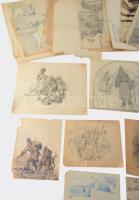 Kb 100 db festmény, grafika, rajz, néhány keretezett fotó, közte D. Némethy Miklós részben jelzett o...