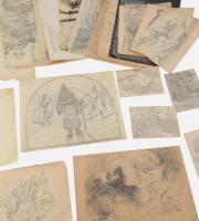 Kb 100 db festmény, grafika, rajz, néhány keretezett fotó, közte D. Némethy Miklós részben jelzett o...