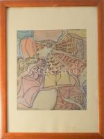 Jelzés nélkül: Házak között. Akvarell, papír. 25x22 cm. Üvegezett keretben