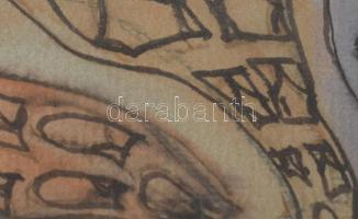 Jelzés nélkül: Házak között. Akvarell, papír. 25x22 cm. Üvegezett keretben