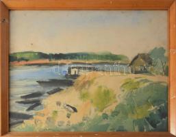 Jelzés nélkül: Vízparti táj. Akvarell, papír, Üvegezett keretben 42x36 cm