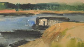 Jelzés nélkül: Vízparti táj. Akvarell, papír, Üvegezett keretben 42x36 cm