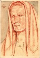 Burgenländische Bäuerin. Deutscher Blutadel in aller Welt / WWII German NS (nazi) propaganda art postcard. A. Daehler Nr. 34. s: W. Willrich (fl)