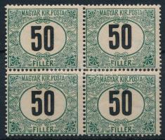 1905 Zöldportó II. 50f négyestömb 15-ös fogazással (16.000) (ráncok / creases)