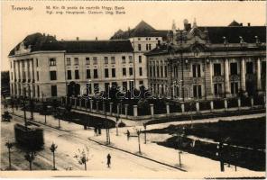 Temesvár, Timisoara; M. kir. főposta és Osztrák-Magyar Bank, villamos / post office, Austro-Hungarian Bank - képeslapfüzetből / from postcard booklet