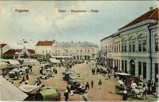 1916 Fogaras, Fagaras; Fő tér, piac, szálloda, étterem és kávéház, üzletek. Thierfeld D. kiadása / main square, market, hotel, restaurant and café, shops (EB)