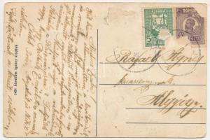 1921 Puj, Pui (Hunyad); Ábrahám Ignác kereskedése a piactérrel, Takarékpénztár, üzletek. Ábrahám Ign...