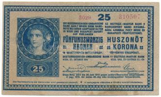 1918. 25K "3029 310507" 4mm, hullámos hátlap, "Müller és Tsa Bank és Váltóüzlet" bélyegzéssel T:F,VG folt Adamo K22