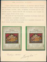 1978 Légrády Sándor saját kezűleg készült, aláírt emléklapja a korona hazaszállítása alkalmából, rajta fogazott és vágott koronázási jelvények blokk. Talán egyedi darab!!