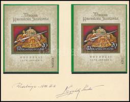 1978 Légrády Sándor saját kezűleg készült, aláírt emléklapja a korona hazaszállítása alkalmából, raj...