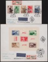 1949 VIT sor és VIT blokk 2 db elsőnapi ajánlott légi levélen Ausztriába