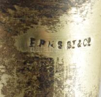 Antik ezüstözött art deco gyertyatartó, jelzett, kopással, m: 14,5 cm