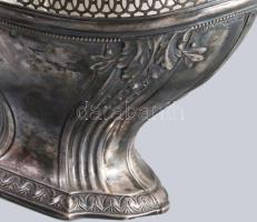 Szecessziós ezüst (Ag) kínáló, eredeti üvegbetéttel, m: 19 cm, nettó 109g, ezüst része sérült