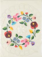 Kalocsai hímzett terítő, d: 30 cm