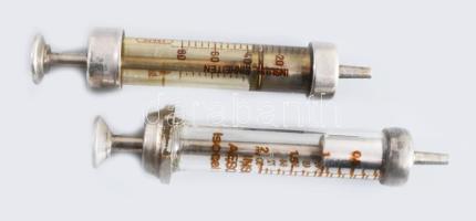 2 darab antik fecskendő, h: 8 cm