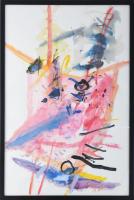 Misch Ádám (1935-1995): Rózsaszín kompozíció (cím nélkül), 1987. Vegyes technika, papír, jelezve jobbra lent. Üvegezett fakeretben, 78×53 cm.