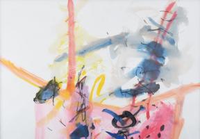 Misch Ádám (1935-1995): Rózsaszín kompozíció (cím nélkül), 1987. Vegyes technika, papír, jelezve job...