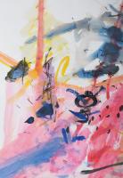 Misch Ádám (1935-1995): Rózsaszín kompozíció (cím nélkül), 1987. Vegyes technika, papír, jelezve job...