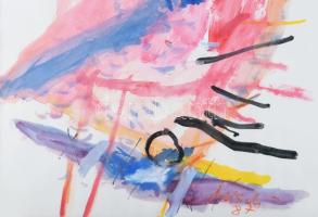 Misch Ádám (1935-1995): Rózsaszín kompozíció (cím nélkül), 1987. Vegyes technika, papír, jelezve job...