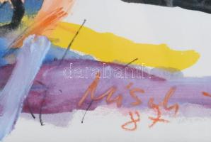 Misch Ádám (1935-1995): Rózsaszín kompozíció (cím nélkül), 1987. Vegyes technika, papír, jelezve job...