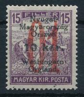 Nyugat-Magyarország VI. 1921 Arató 15f "01" tévnyomattal (Brainard 40 $) Bodor vizsgálójellel