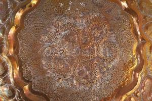 Nagyméretű sárkánymintás áttört réz falitál, d: 57 cm