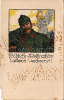 1917 Fröhliche Weihnachten! Verlag der Kriegsfürsorgegruppe des k.u.k. 1. Armeekommandos / Kellemes Karácsonyt! Osztrák-magyar katonai üdvözlőlap / WWI K.u.K. military Christmas greeting card. s: E. Kutzer (b)