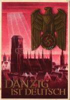 1939 Danzig ist Deutsch! / "Gdansk is German!" WWII NSDAP German Nazi Party propaganda art postcard, swastika + "Ein Volk hilft sich selbst" 6+4 Ga. s: Gottfried Klein (EB)