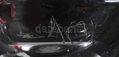 Részben színezett üveg liba ékszertartó edény, karcolással, m: 13 cm