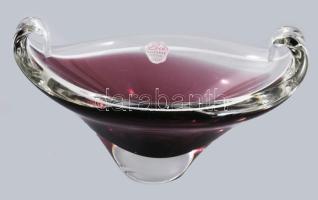 Kosta lilán színezett asztaldísz, címkével jelzett, hibátlan, 15x9,5 cm