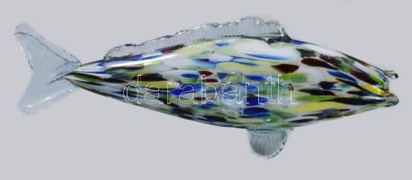 Anyagában színezett üveg hal, hibátlan, h: 26 cm