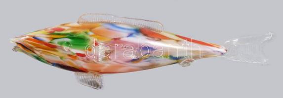 Anyagában színezett üveg hal, hibátlan, h: 31 cm